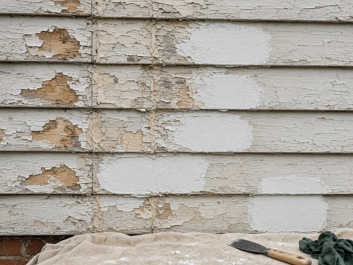 Weatherboard scrape, fill, and prime before a coat